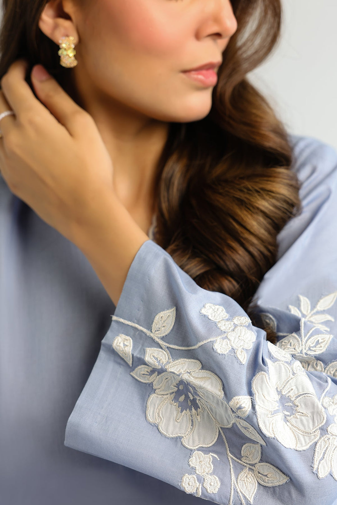 Pret Essentials by Sahar Womens RTW Embroidered Cambric 2 Piece Suit Lapis Flora - Casual Collection