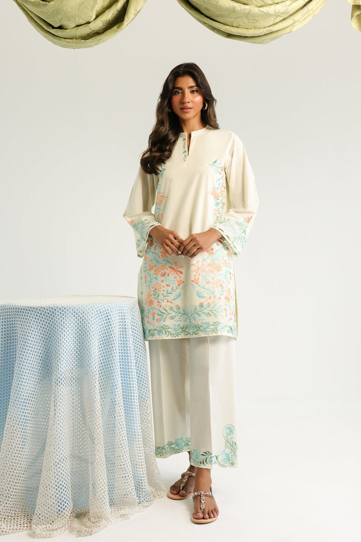Pret Essentials by Sahar Womens RTW Embroidered Cambric 2 Piece Suit Opaline Flora - Casual Collection