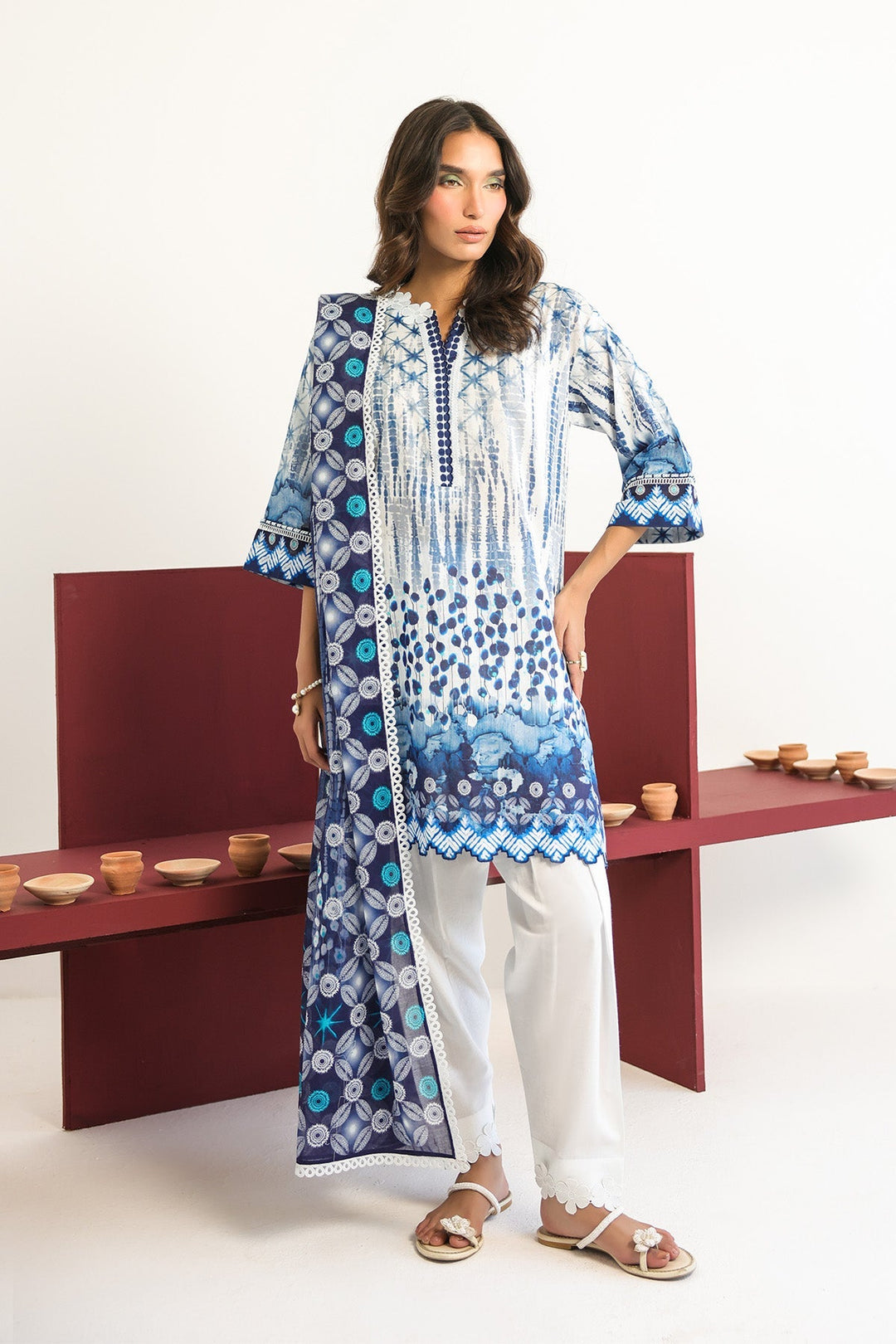 Rhea by Sahar Unstitched Lawn 3 Piece Suit Indigo Lattice - Casual Collection