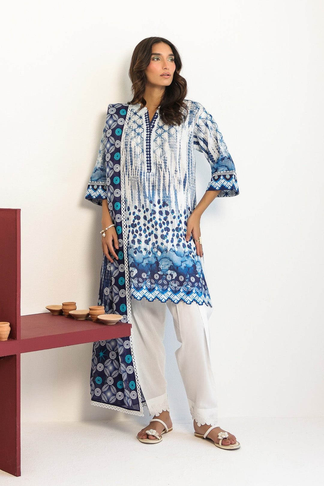 Rhea by Sahar Unstitched Lawn 3 Piece Suit Indigo Lattice - Casual Collection