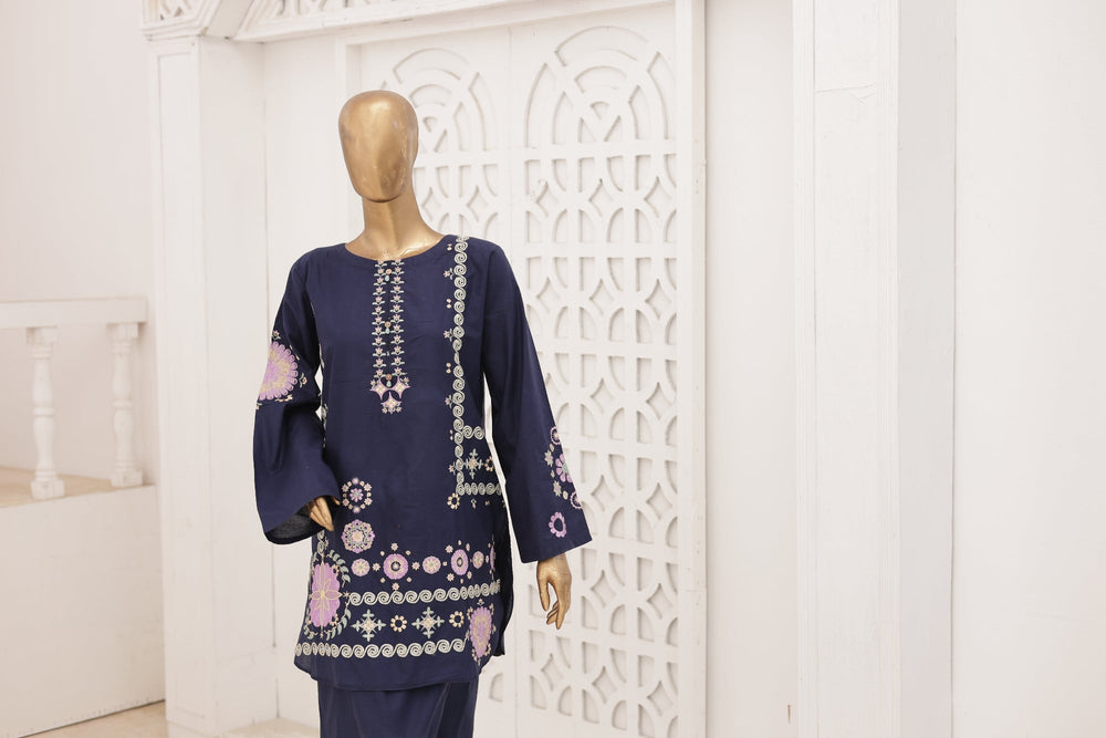 Nyra Essentials by Suntex Fabrics RTW Embroidered Lawn 2 Piece Suit Navy Blue Casual Collection