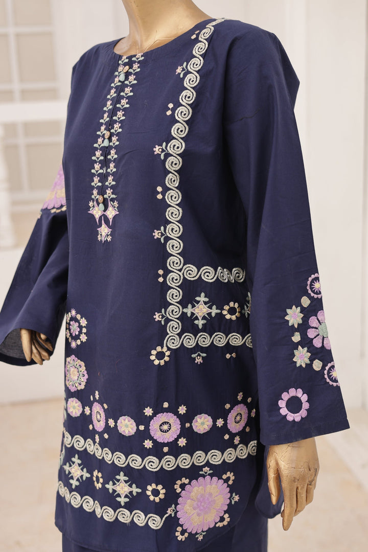 Nyra Essentials by Suntex Fabrics RTW Embroidered Lawn 2 Piece Suit Navy Blue Casual Collection