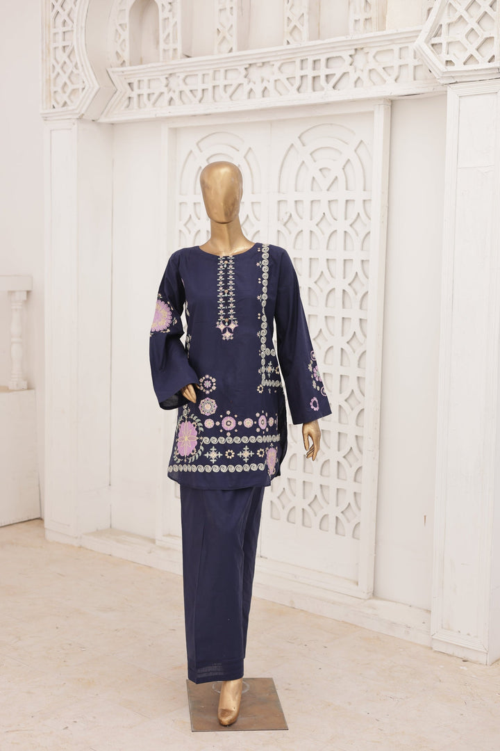 Nyra Essentials by Suntex Fabrics RTW Embroidered Lawn 2 Piece Suit Navy Blue Casual Collection