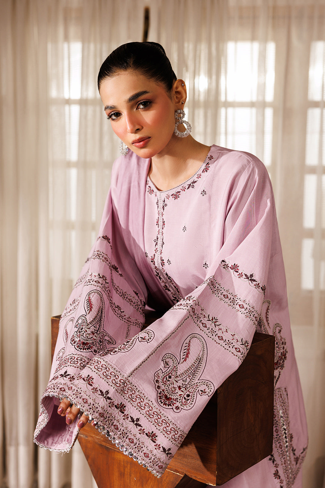 Noore Eid by Panache Women RTW Embroidered Raw Silk 3 Piece Suit Gull - Eid Collection