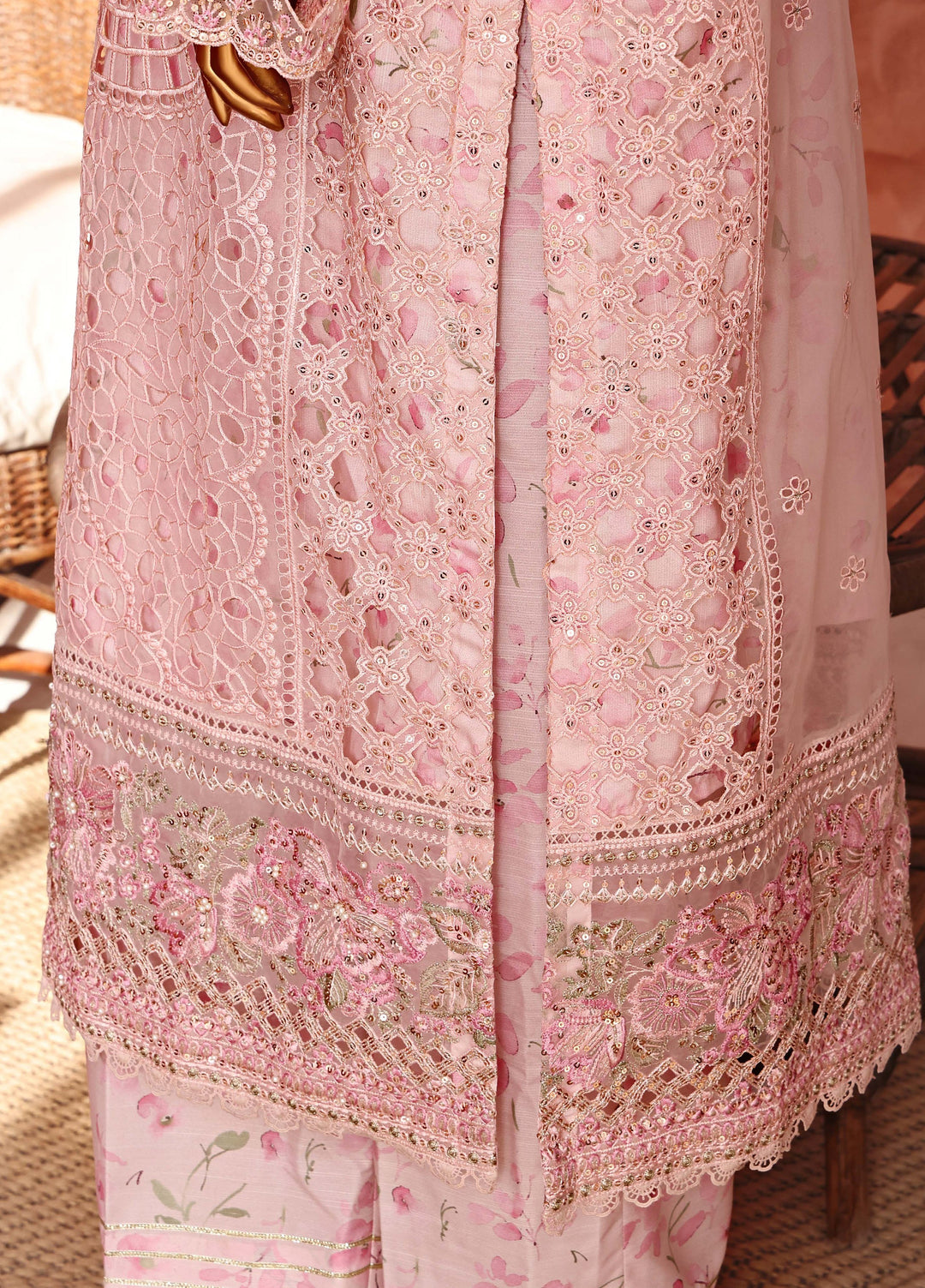 Shaahkaar by HZ Textiles RTW Embroidered Organza 3 Piece Suit HZ26PSO HZK-243 Pastel Pink - Festive Collection