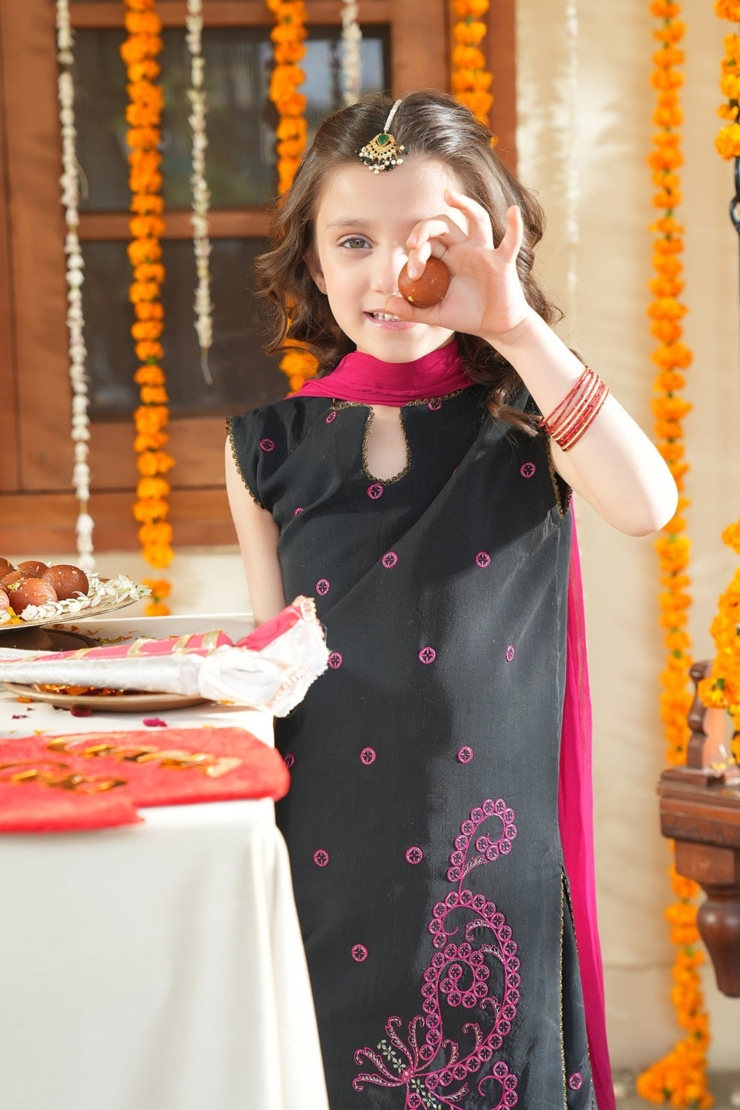 Noore Eid by Panache Girls RTW Embroidered Silk 3 Piece Suit Sia - Eid Collection