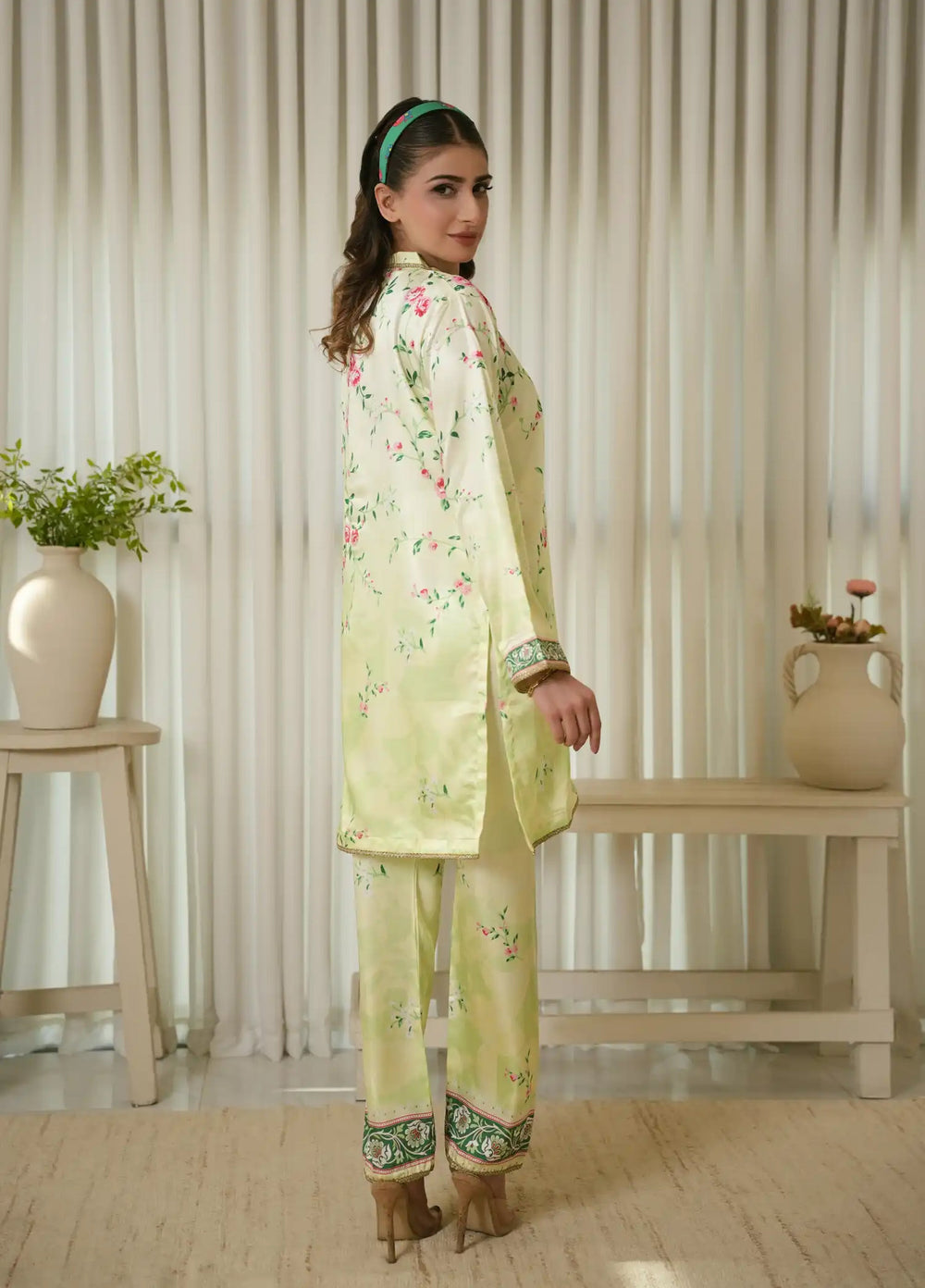 Karashe Women RTW Printed Shamooz 2 Piece Suit LIME ZEST - Festive Collection