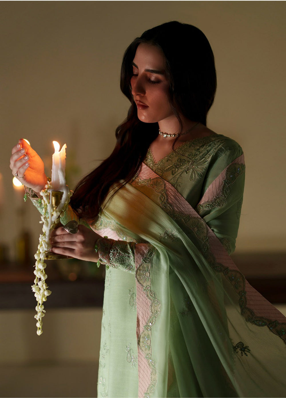 Vera Unstitched Embroidered Raw Silk 3 Piece Suit VR26URF Gajra Mint Green - Festive Collection