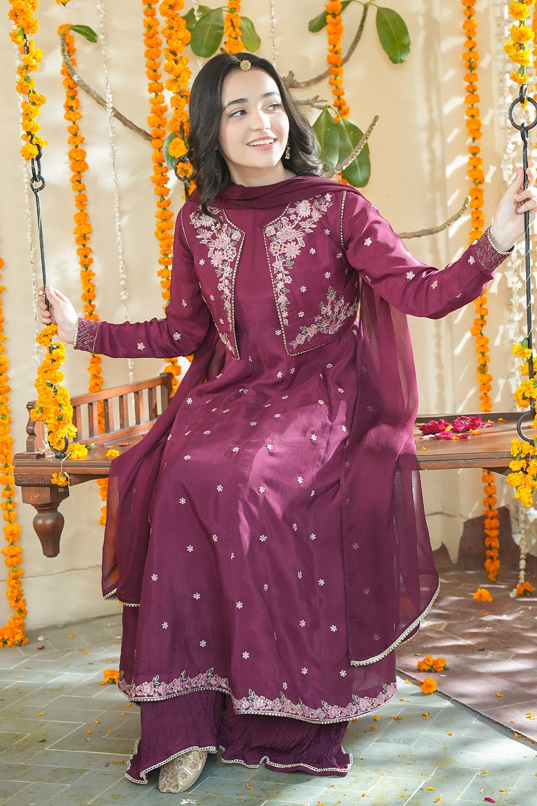 Noore Eid by Panache Girls RTW Embroidered Silk 4 Piece Suit Zeni - Eid Collection