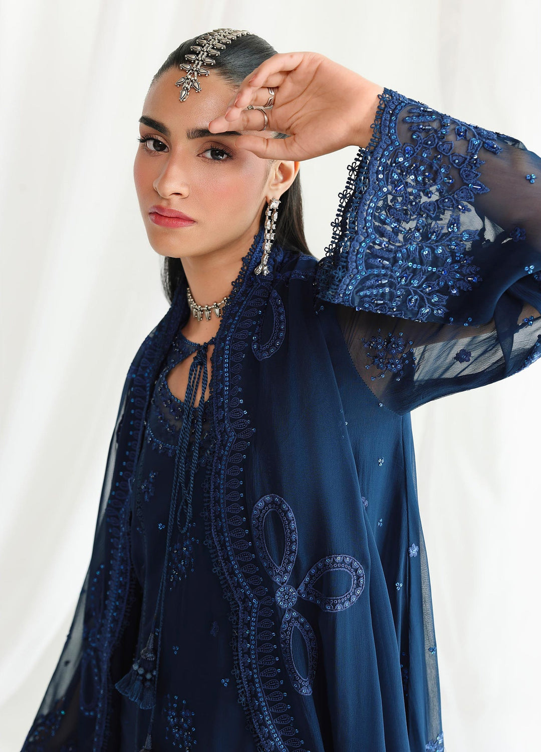 Qalamkar Unstitched Embroidered Chiffon 3 Piece Suit QLK26UCF Shireen QCC-02 - Festive Collection