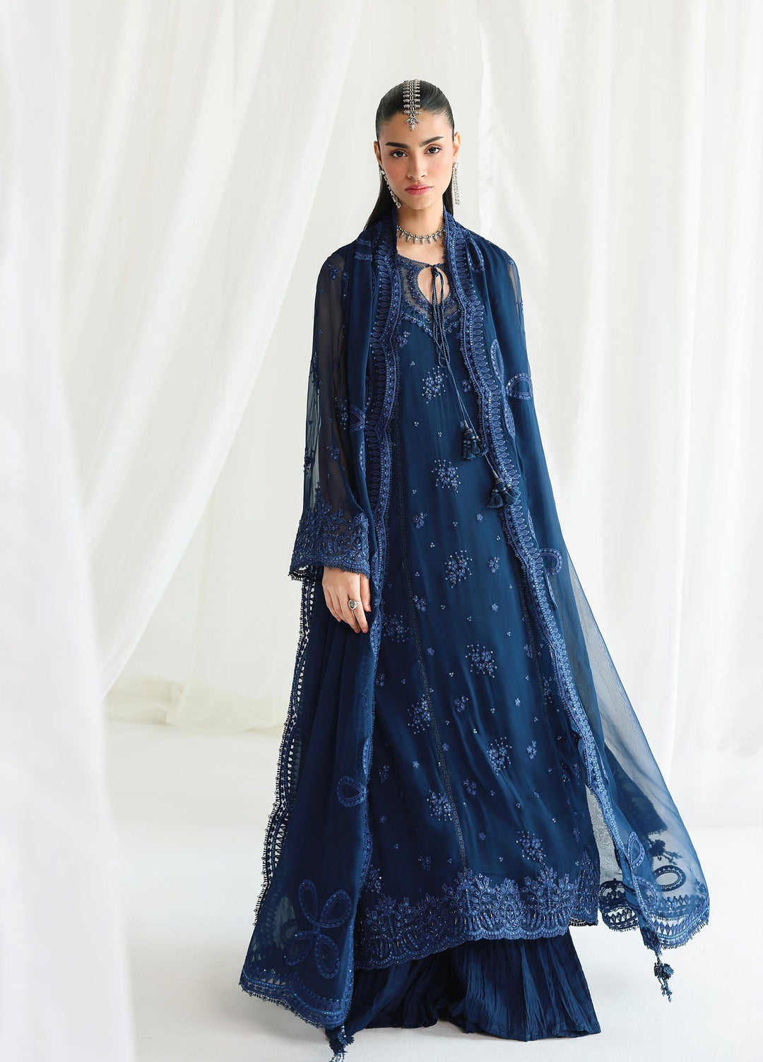 Qalamkar Unstitched Embroidered Chiffon 3 Piece Suit QLK26UCF Shireen QCC-02 - Festive Collection