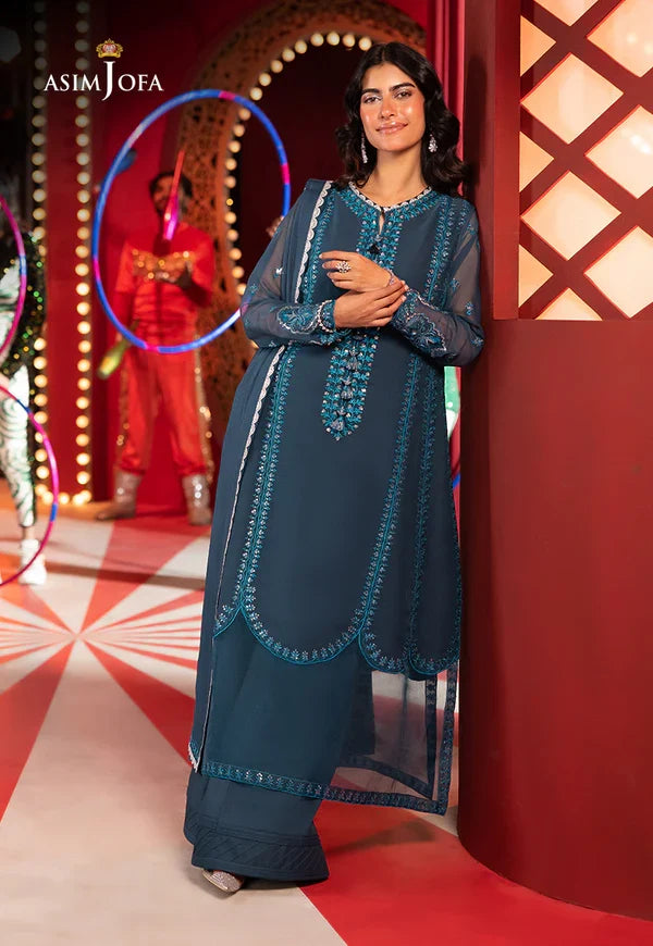 Asim Jofa Embroidered Chiffon Suits Unstitched 3 Piece AJ25LF AJLF-14 - Festive Collection