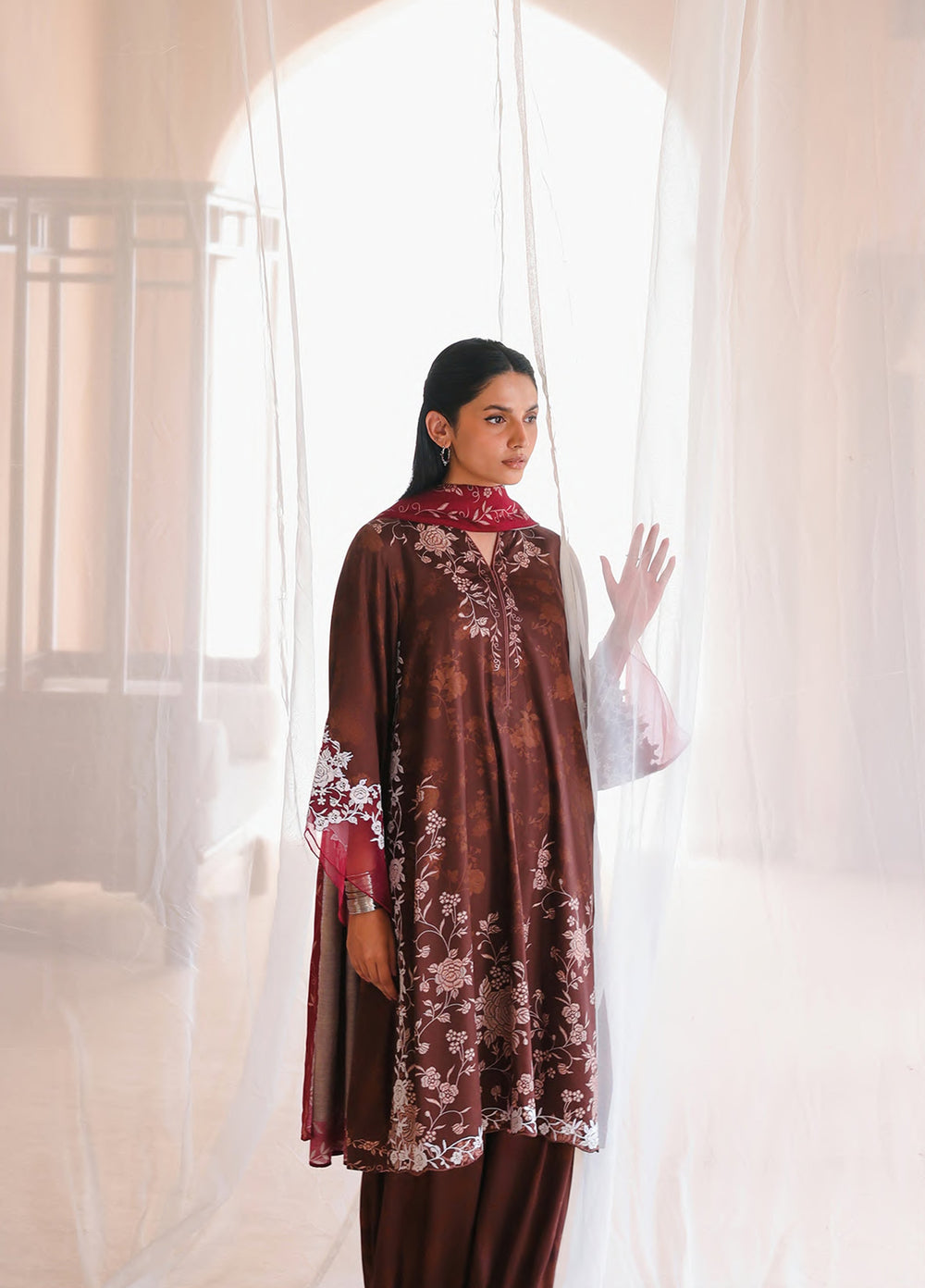 Cross Stitch Unstitched Embroidered Cotton Satin 3 Piece Suit CS26UCS Sepia Bloom - Casual Collection