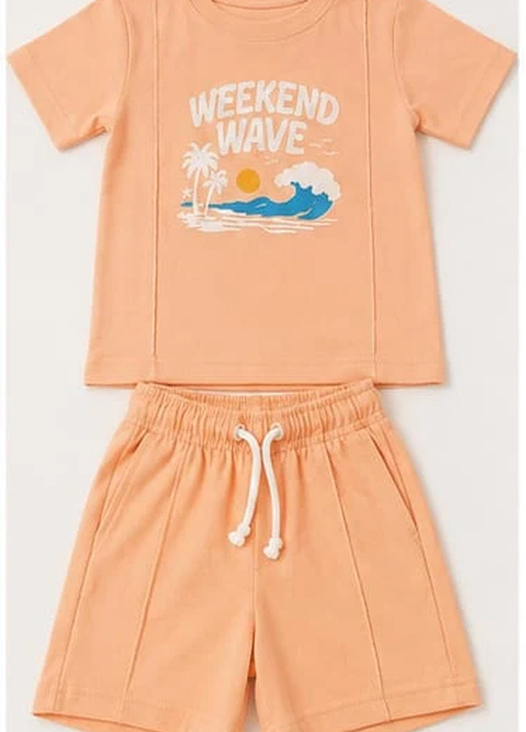 Lambkin Kids RTW Printed Cotton 2 Piece Suit Wave Tee N Shorts Set - Casual Collection