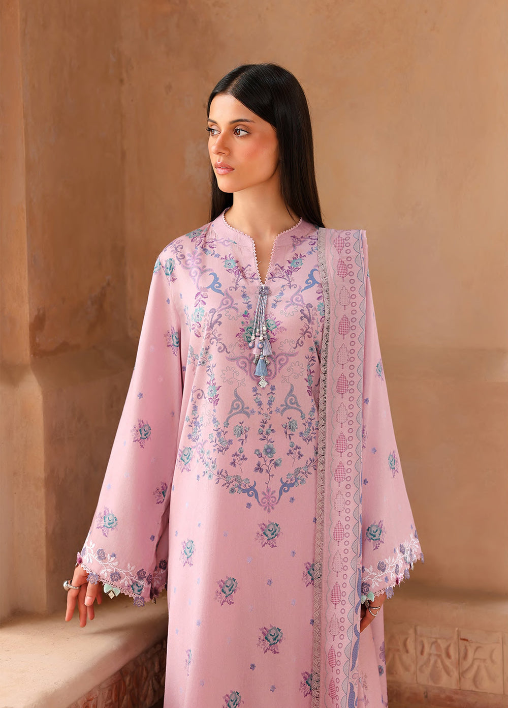 Cross Stitch Unstitched Embroidered Cotton Satin 3 Piece Suit CS26UCS Lilac Sky - Casual Collection