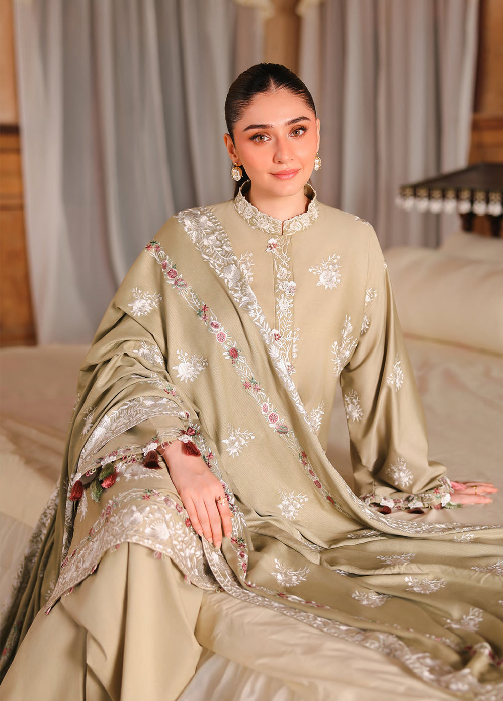 Cross Stitch Unstitched Embroidered Cotton Satin 3 Piece Suit CS26UCS Muted Sage - Casual Collection