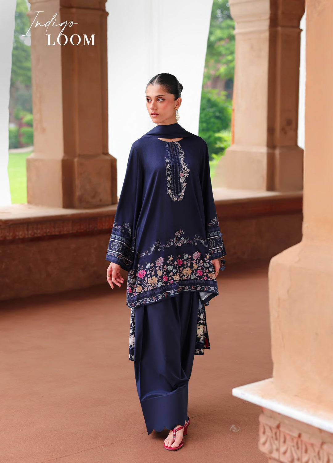 Cross Stitch Unstitched Embroidered Cotton Satin 3 Piece Suit CS26UCS Indigo Loom - Casual Collection