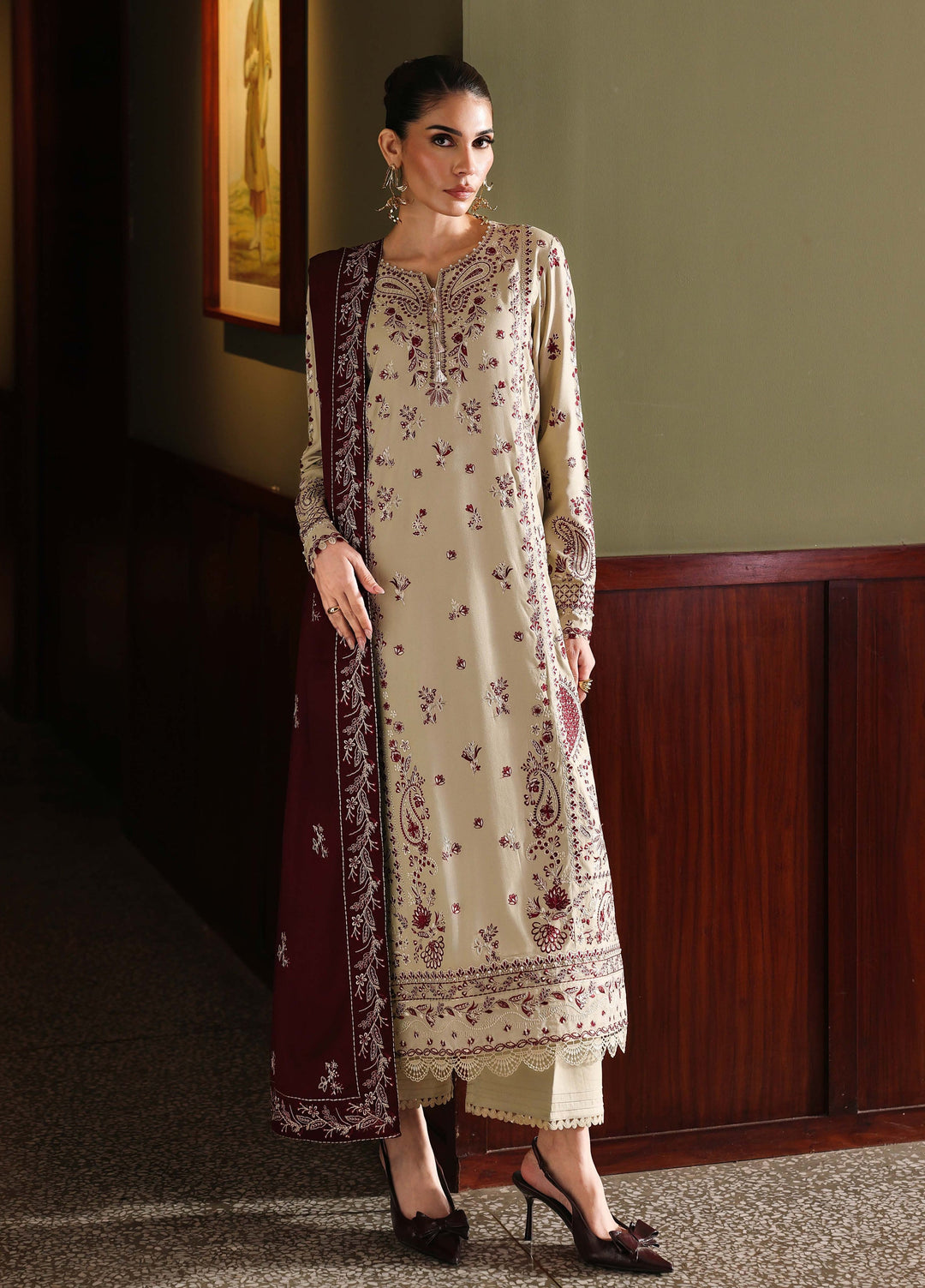 Nureh Exclusive Unstitched Embroidered Marina 3 Piece Suit NU26UEM NE-277 - Festive Collection