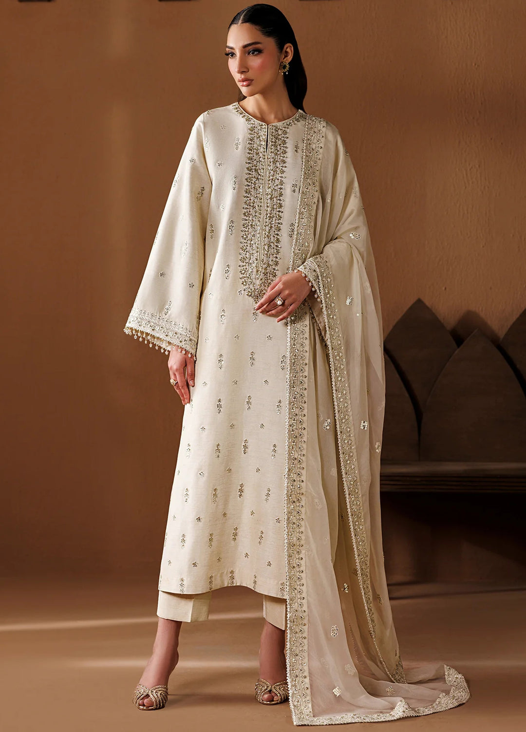 Chantelle by Baroque Unstitched Embroidered Raw Silk 3 Piece Suit UF-4434 - Festive Collection