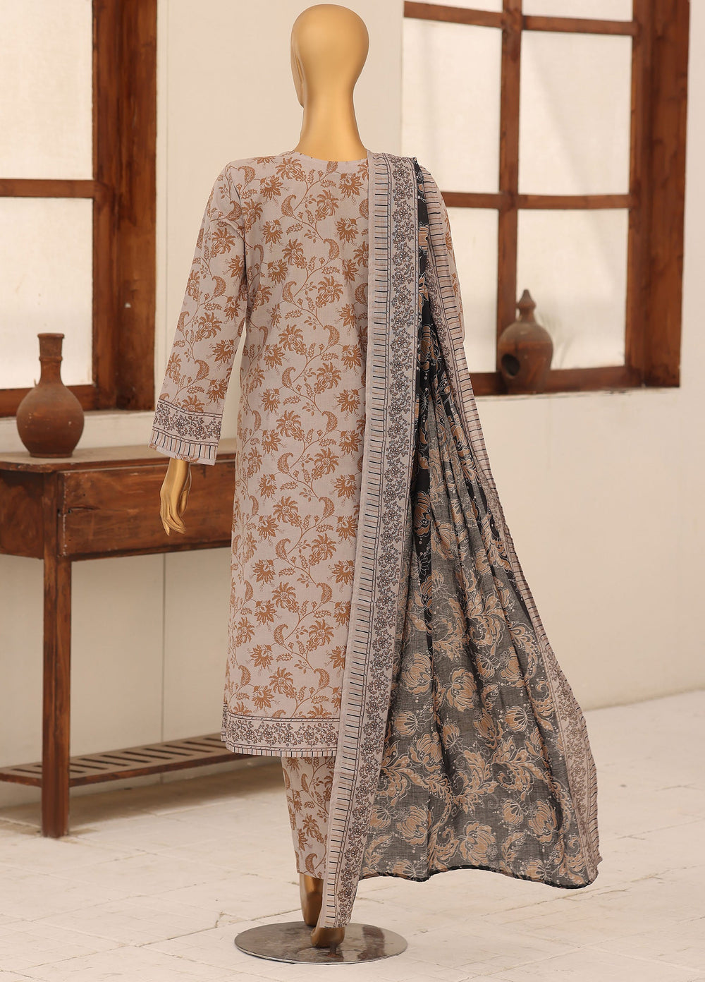 Identic by HZ Textiles Unstitched Embroidered Cotton 3 Piece Suit HZ26UCI PDW-3329-C - Casual Collection