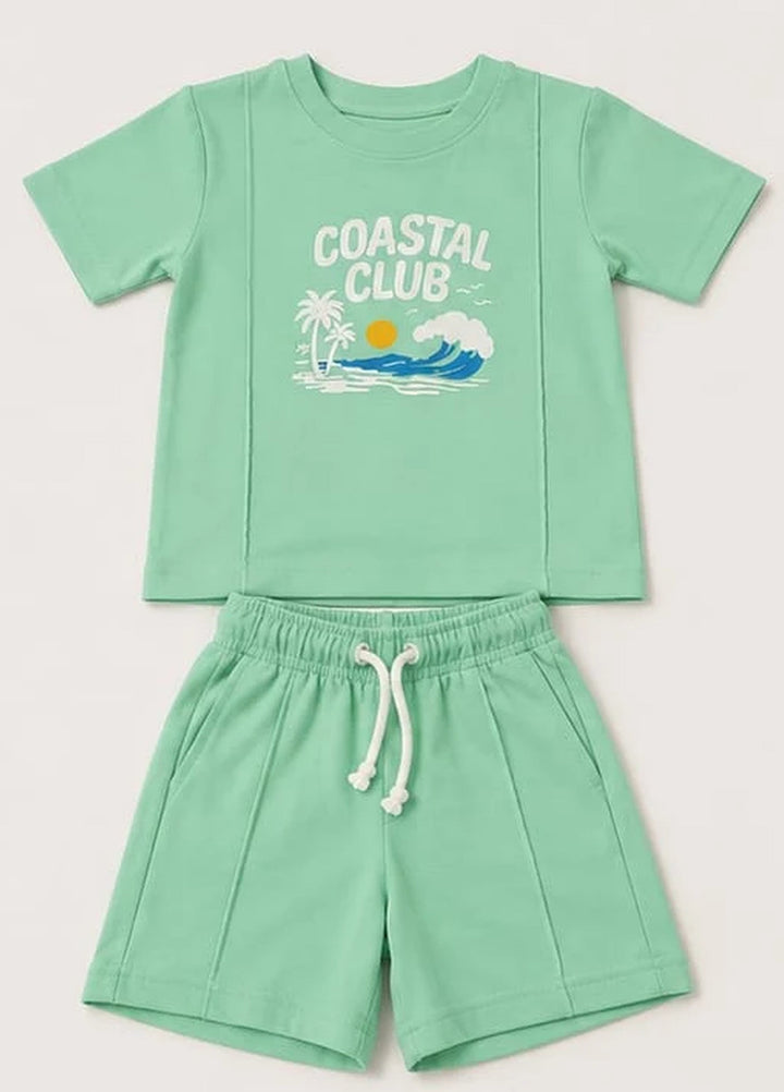 Lambkin Kids RTW Printed Cotton 2 Piece Suit Coastal Tee N Shorts Set - Casual Collection