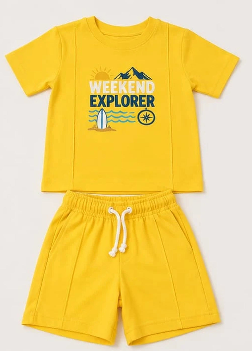 Lambkin Kids RTW Printed Cotton 2 Piece Suit Weekend Tee N Shorts Set - Casual Collection