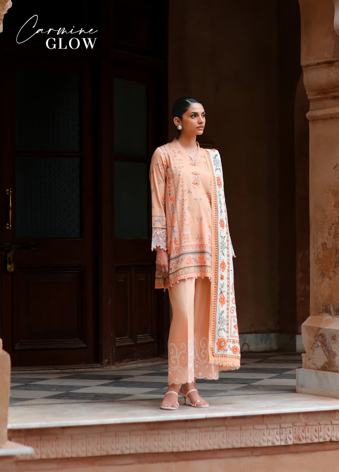 Cross Stitch Unstitched Embroidered Cotton Satin 3 Piece Suit CS26UCS Carmine Glow - Casual Collection