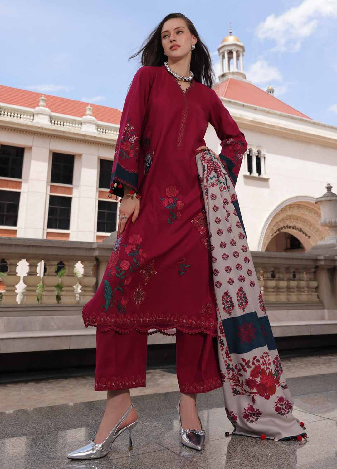 Poshima by Charizma Unstitched Embroidered Leather Peach 3 Piece Suit CHR26UPL PSW6-23 - Winter Collection