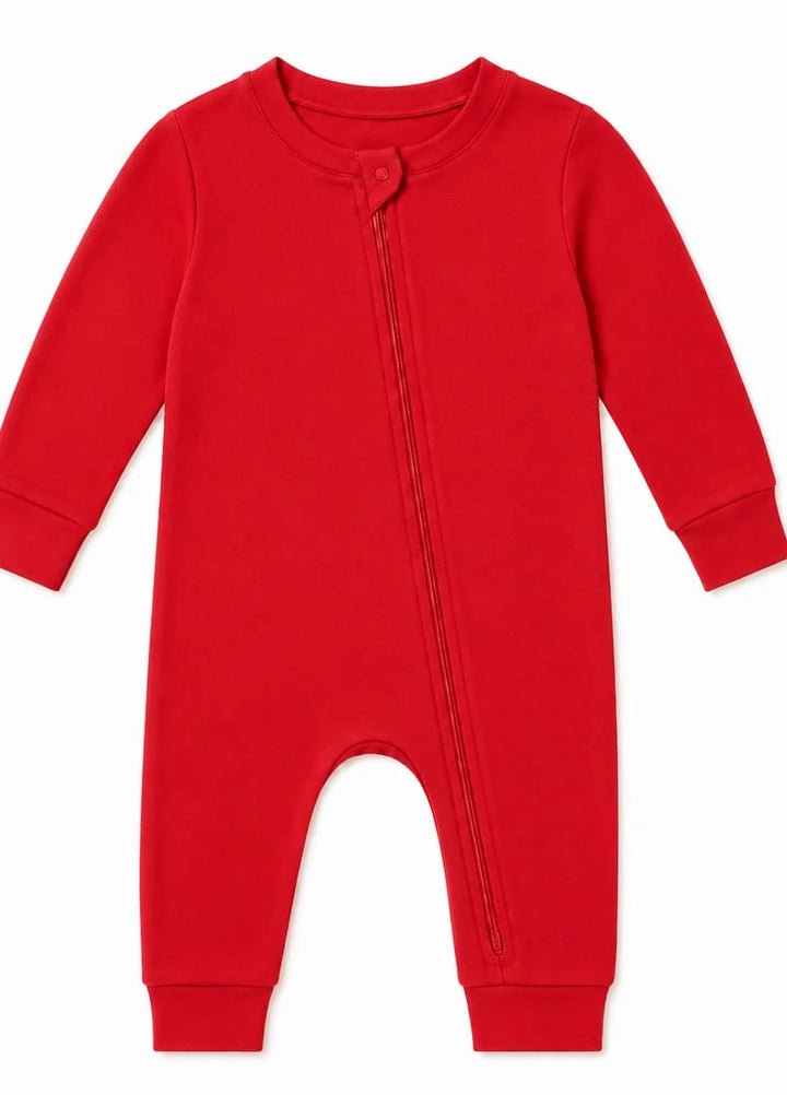 Lambkin Kids RTW Solids Cotton 1 Piece Red Zipper Romper - Casual Collection