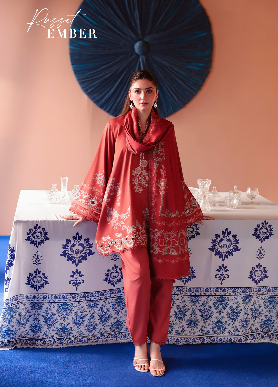 Cross Stitch Unstitched Embroidered Cotton Satin 3 Piece Suit CS26UCS Russet Ember - Casual Collection