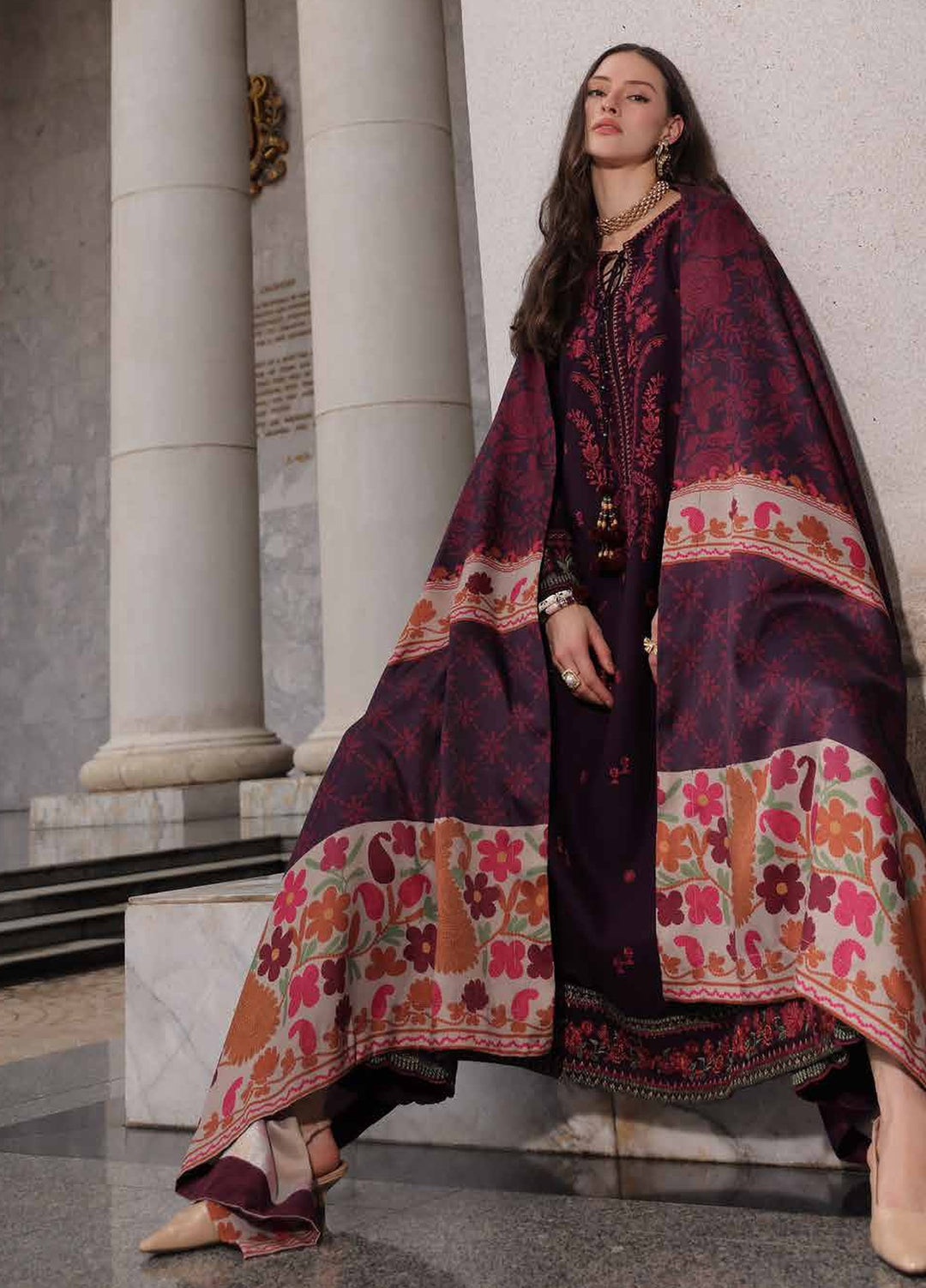 Poshima by Charizma Unstitched Embroidered Leather Peach 3 Piece Suit CHR26UPL PSW6-25 - Winter Collection