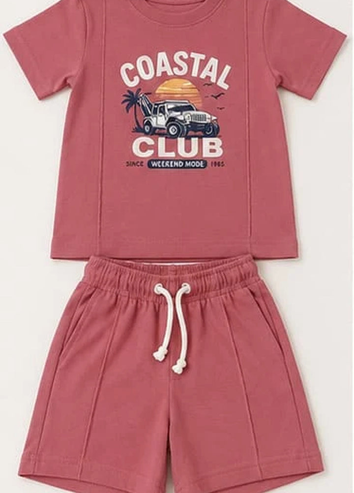 Lambkin Kids RTW Printed Cotton 2 Piece Suit Club Tee N Shorts Set - Casual Collection