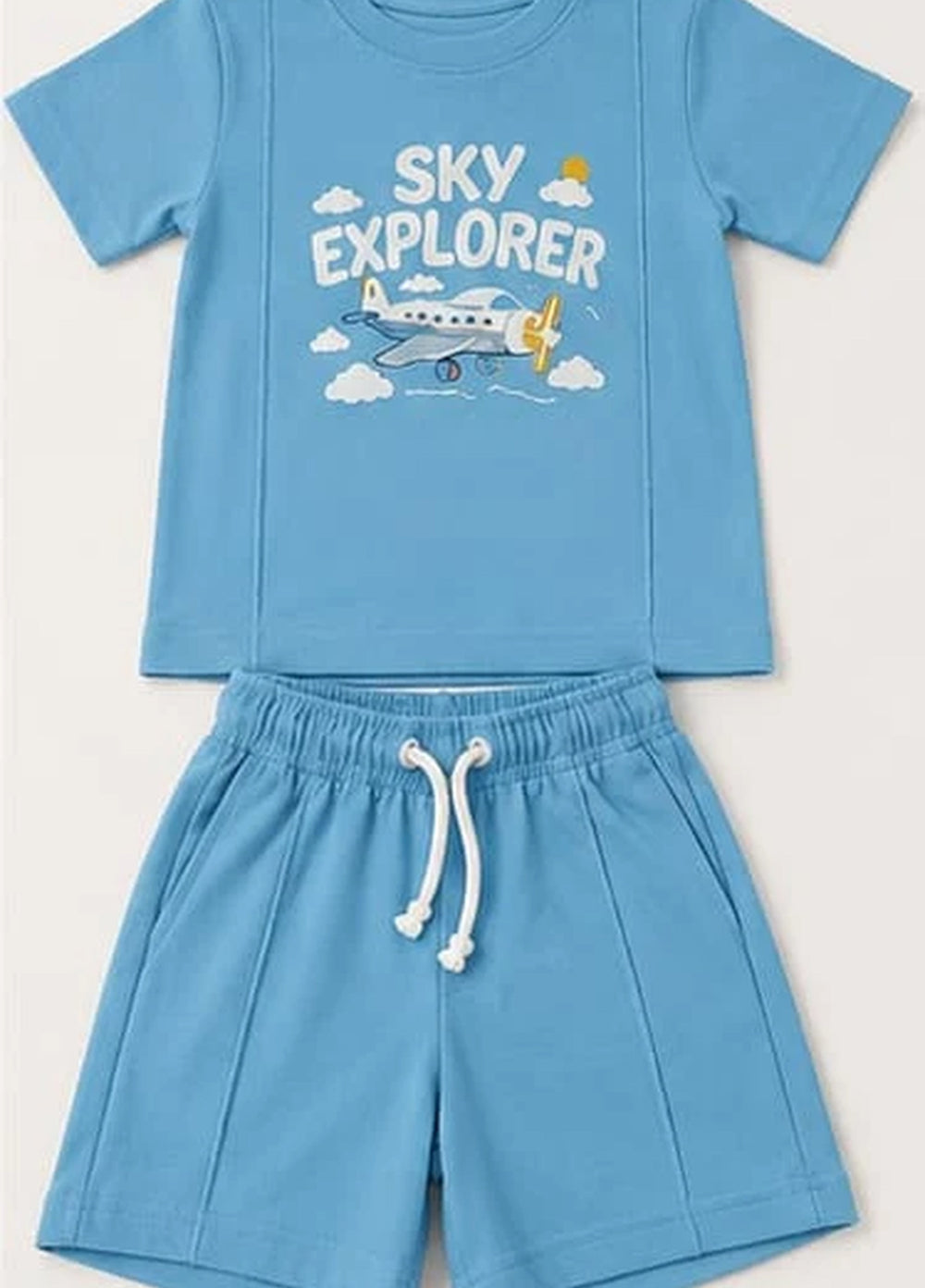 Lambkin Kids RTW Printed Cotton 2 Piece Suit Sky Tee N Shorts Set - Casual Collection
