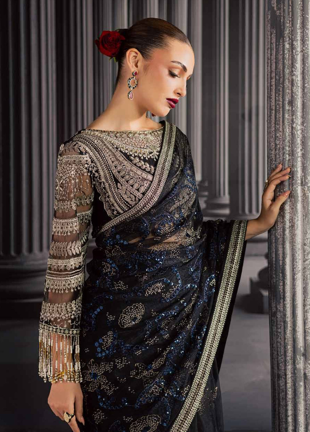 Muse Formal by Nureh Unstitched Embroidered Net Saree Suit NU26UMF NFM-05 - Wedding Collection