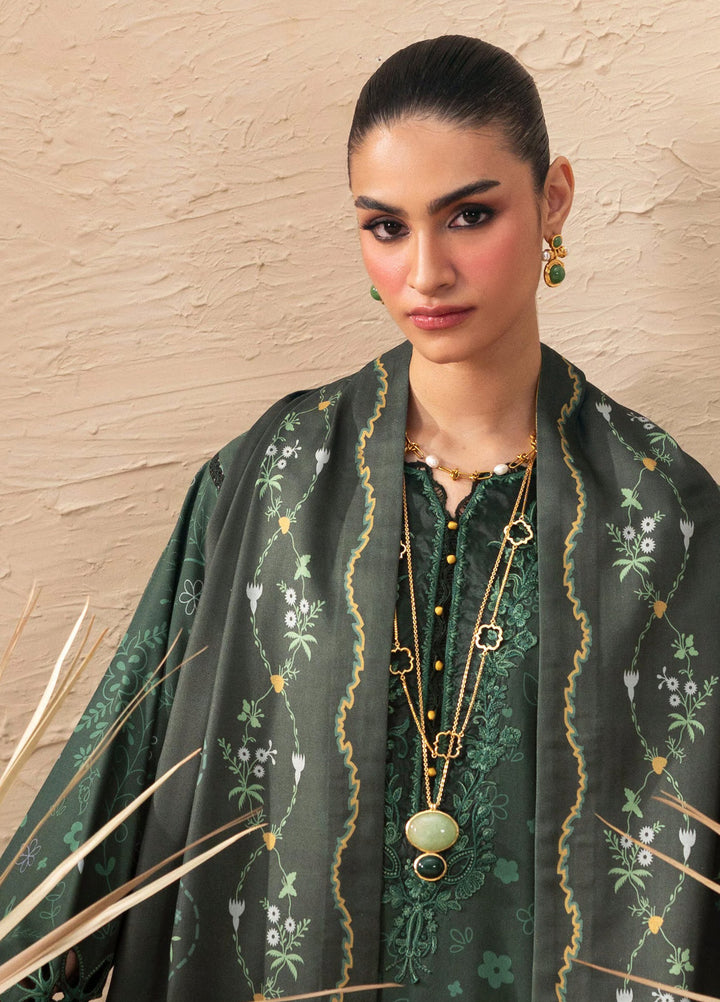 Q prints by Qalamkar Unstitched Embroidered Slub Linen 3 Piece Suit QLK26ULQ Elaris QPW-04B - Winter Collection