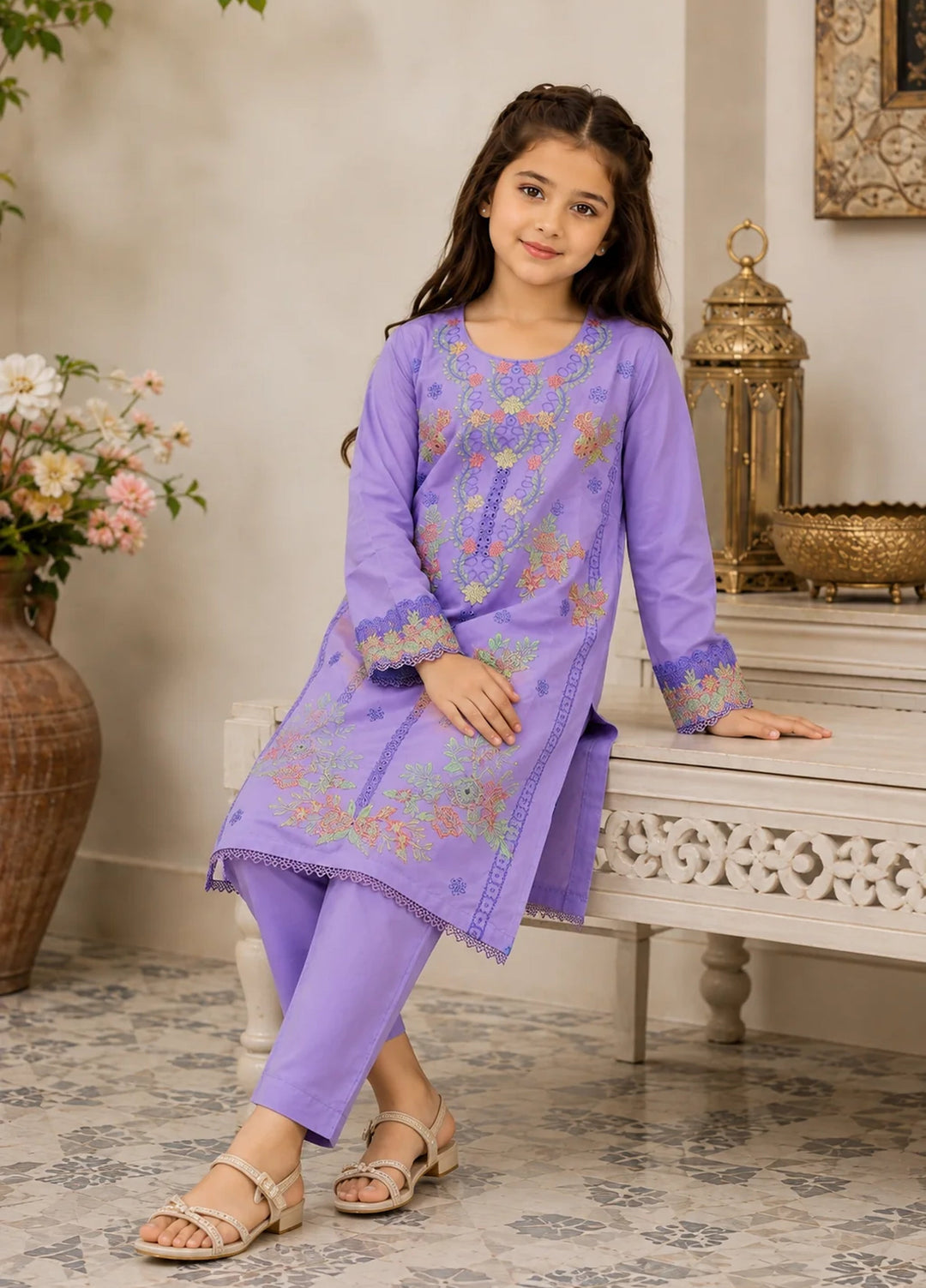 Khanak Girls RTW Embroidered Cotton 2 Piece Suit KST-214 - Casual Collection