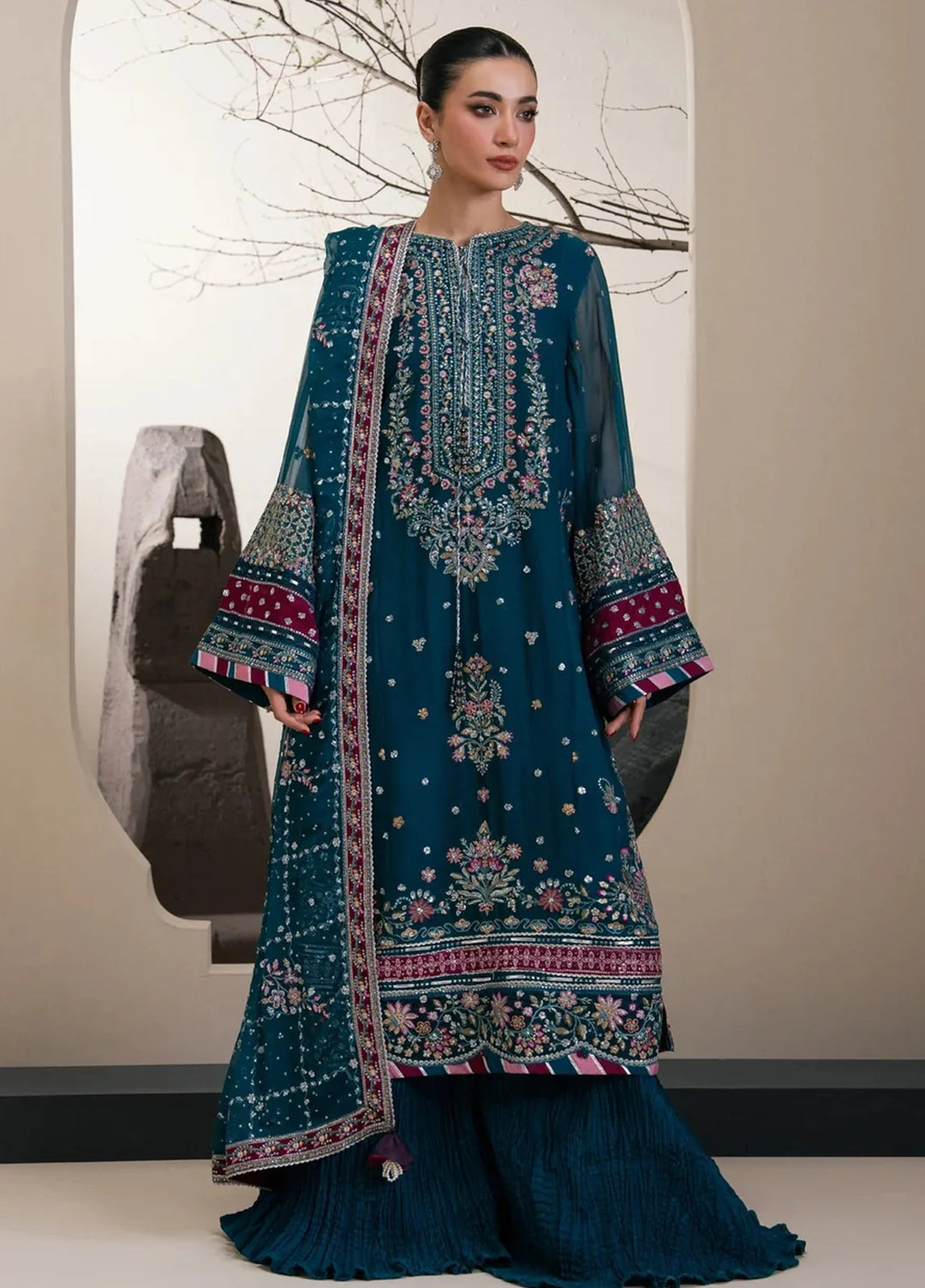 Xenia Formals Unstitched Embroidered Chiffon 3 Piece Suit D-05 Yona - Festive Collection