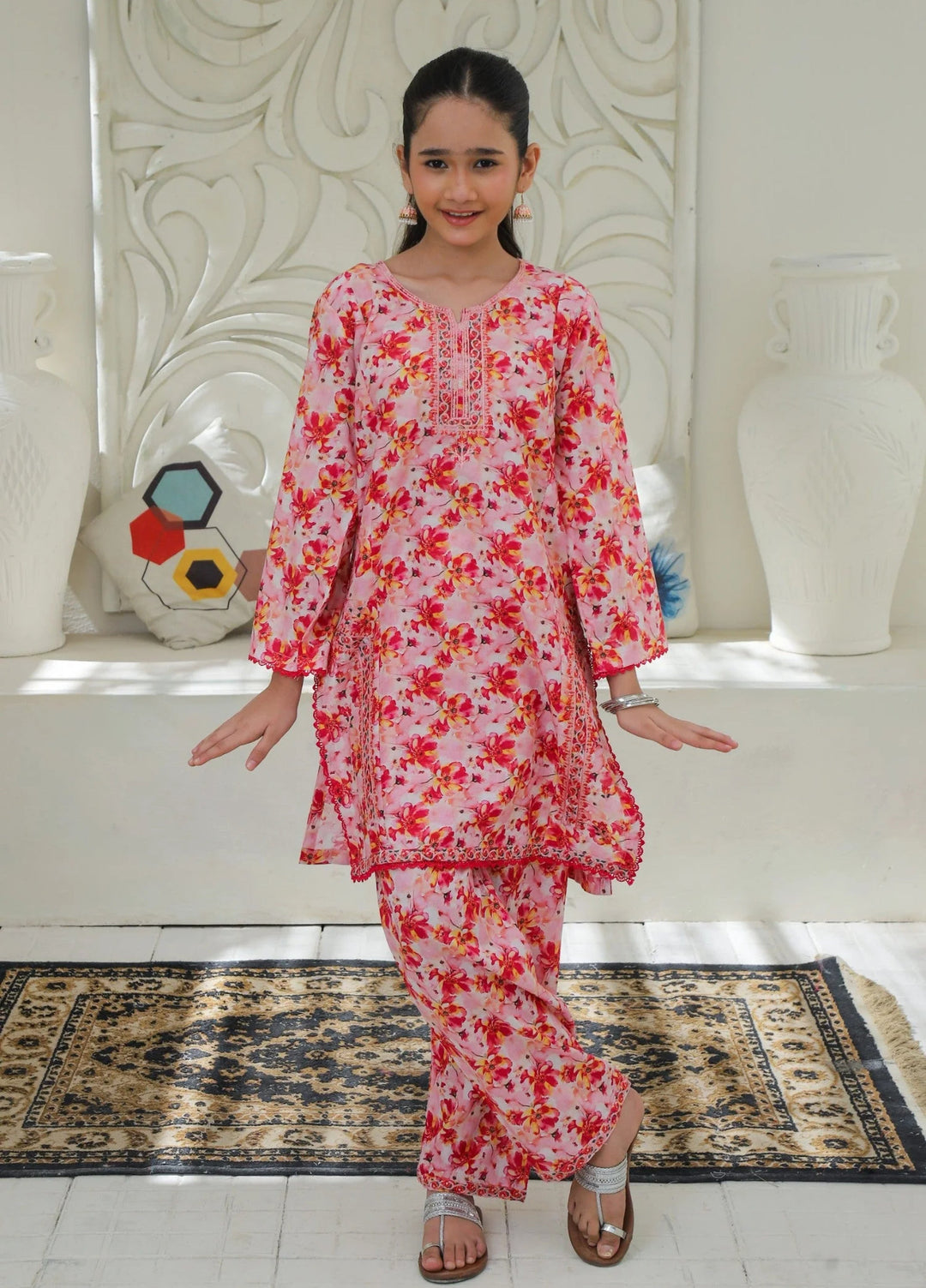 Khanak Girls RTW Embroidered Cotton 2 Piece Suit KST-200 - Casual Collection
