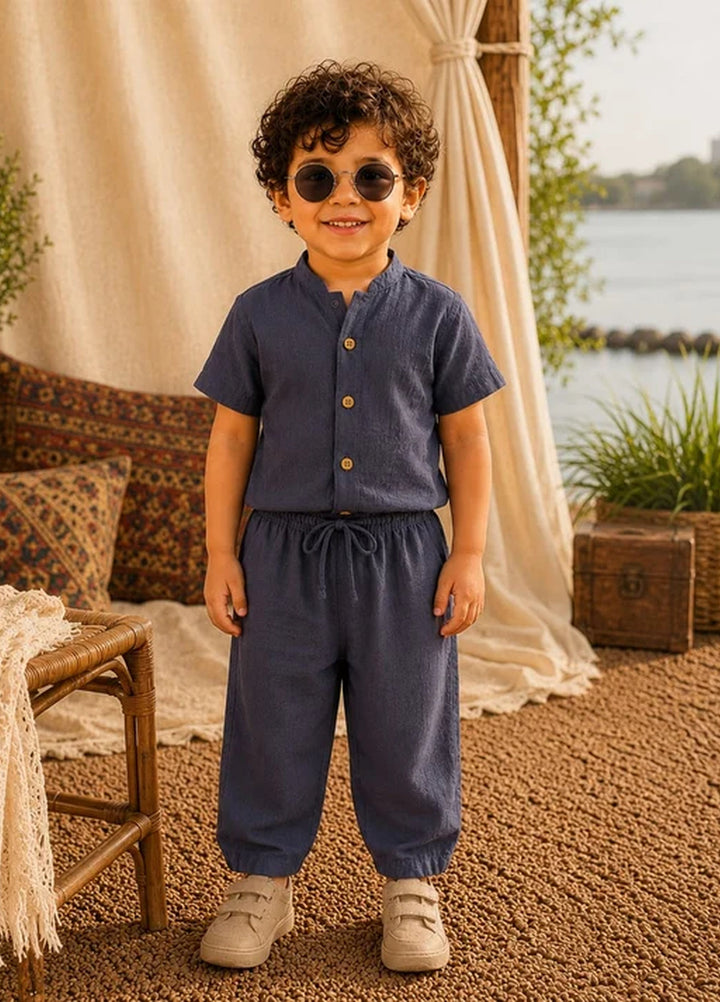 BabyCo Kids RTW Solids Cotton Co-Ord Sets Suit Slate Calm Summer - Casual Collection