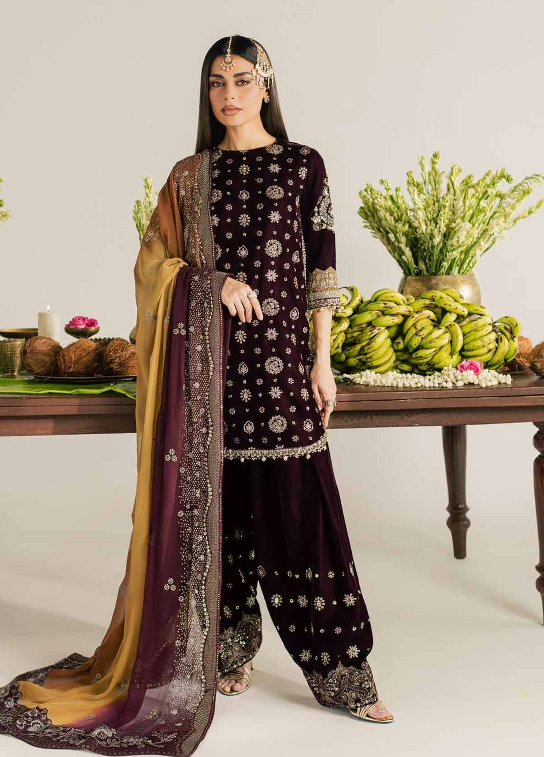 Maya by Nureh Unstitched Embroidered Velvet 3 Piece Suit NU26UMV NW-134 - Wedding Collection