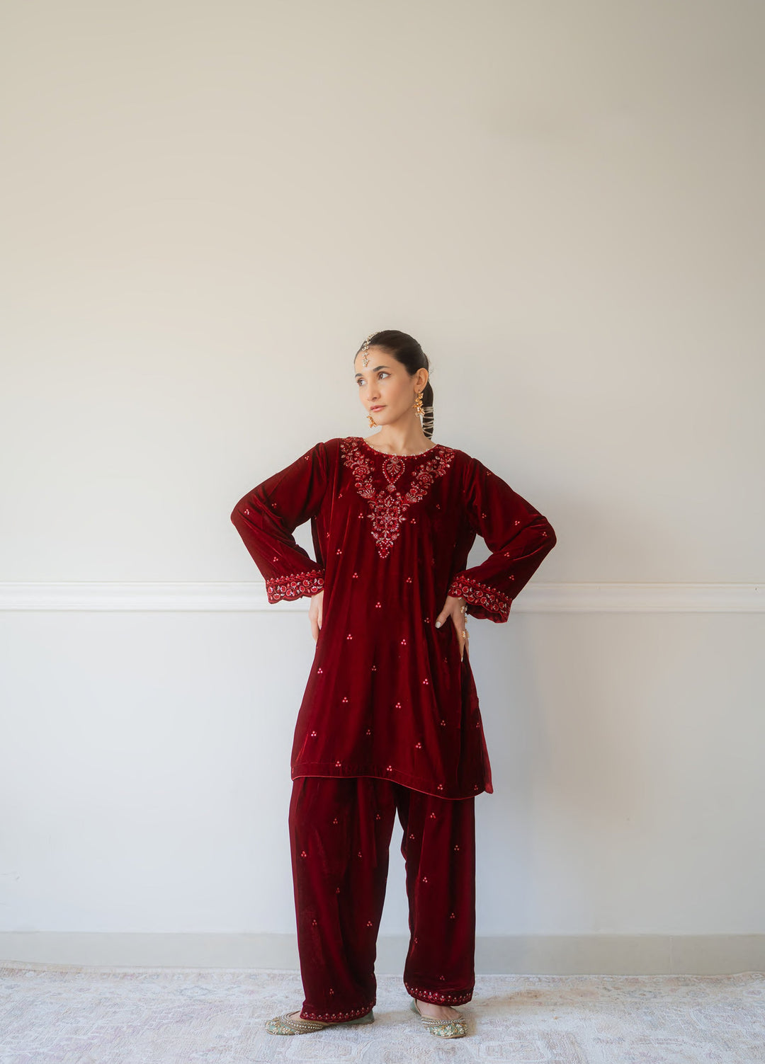 Atelier Velours by Rashid Textiles RTW Embroidered Velvet 2 Piece Suit RT26RAV Ruby - Festive Collection