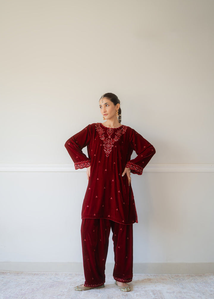 Atelier Velours by Rashid Textiles RTW Embroidered Velvet 2 Piece Suit RT26RAV Ruby - Festive Collection