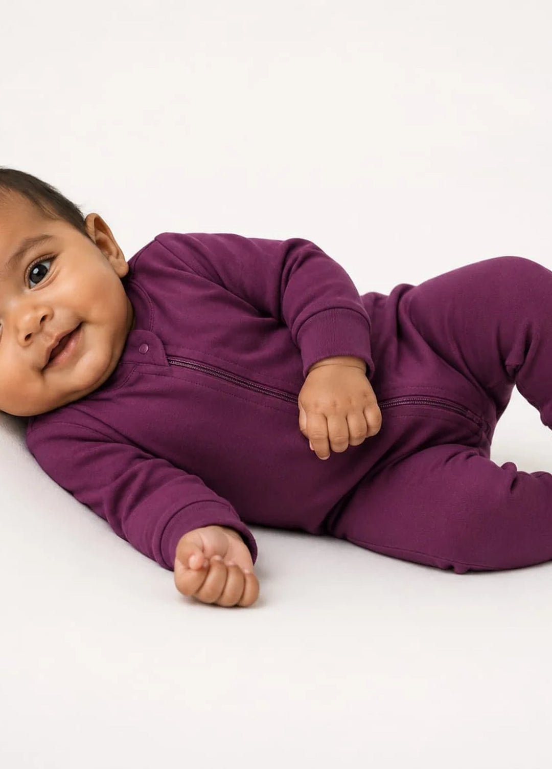 Lambkin Kids RTW Solids Cotton 1 Piece Plum Zipper Romper - Casual Collection