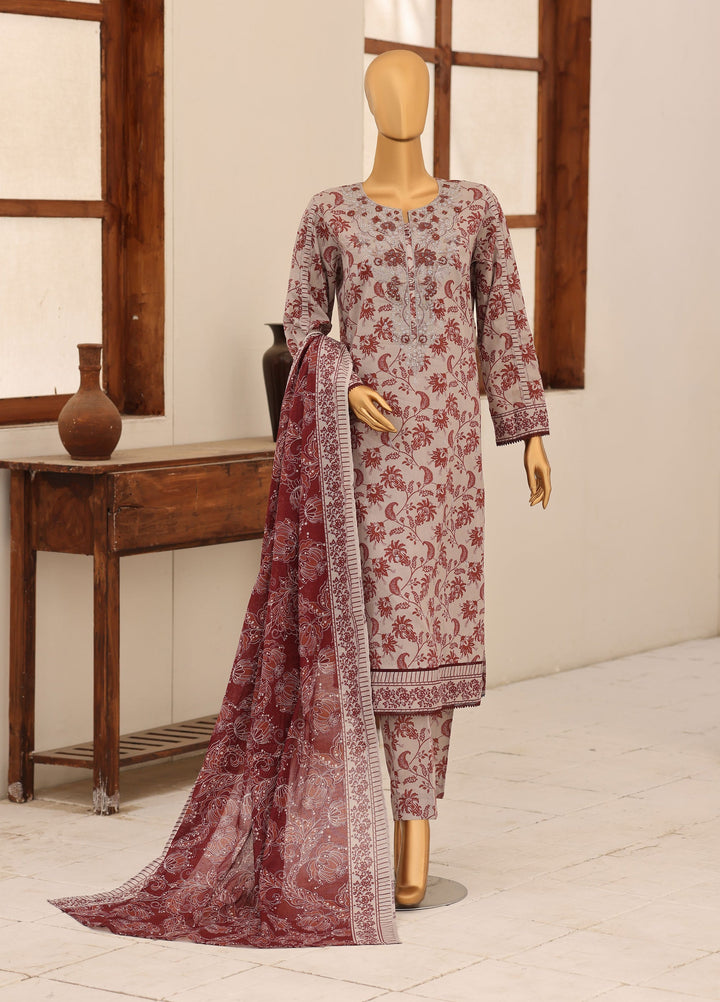Identic by HZ Textiles Unstitched Embroidered Cotton 3 Piece Suit HZ26UCI PDW-3329-D - Casual Collection