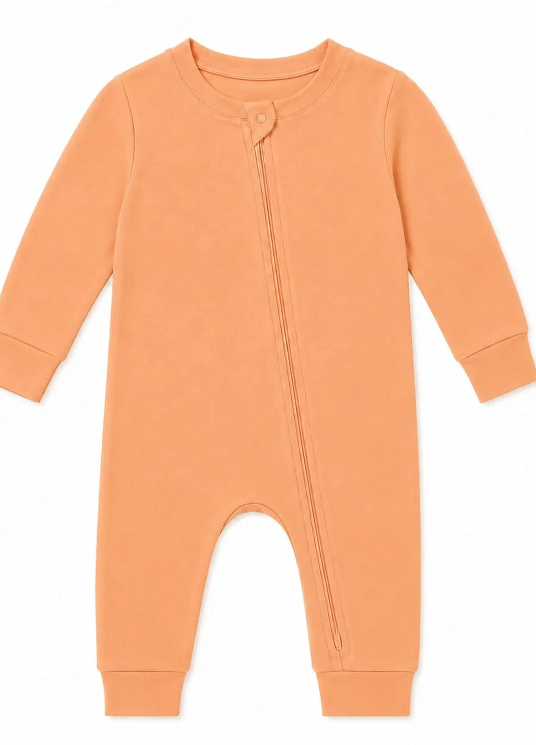 Lambkin Kids RTW Solids Cotton 1 Piece Peach Zipper Romper - Casual Collection