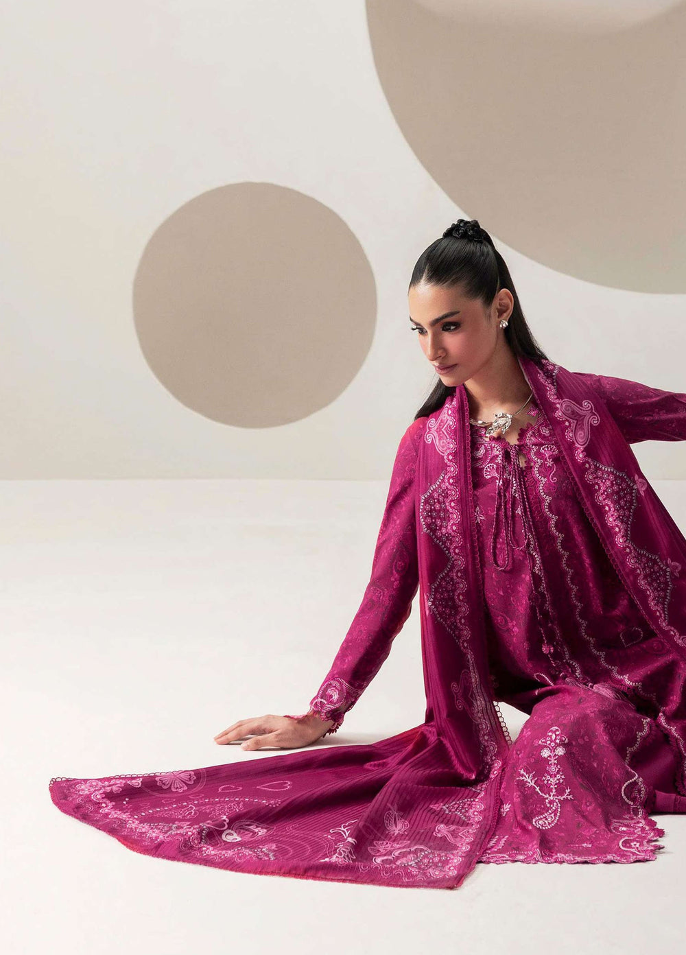Q prints by Qalamkar Unstitched Embroidered Slub Linen 3 Piece Suit QLK26ULQ Kaira QPW-01B - Winter Collection