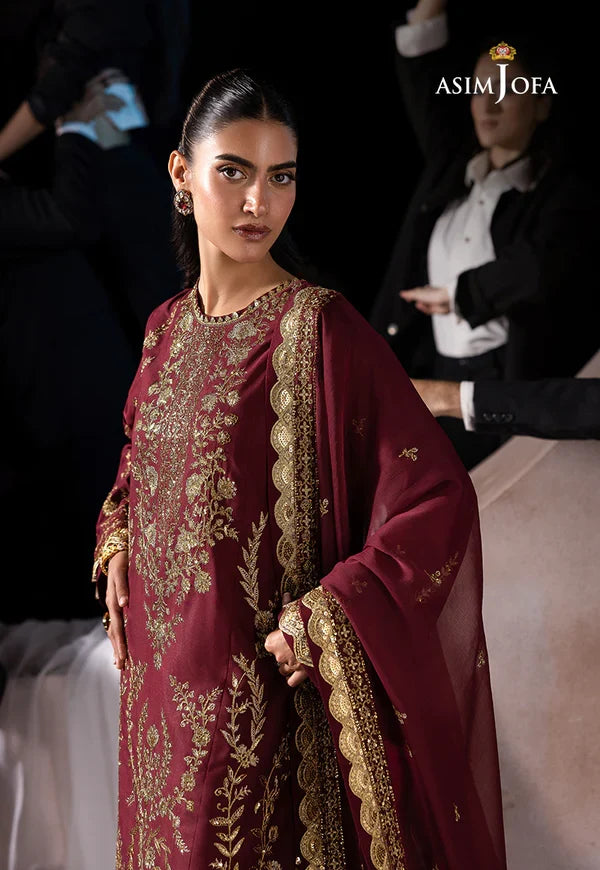 Asim Jofa Embroidered Boski Silk Suits Unstitched 3 Piece AJ25LF AJLF-02 - Festive Collection
