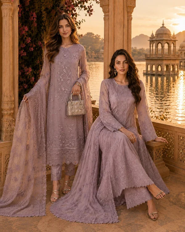 Nooriyah by Saadia Asad Unstitched Embroidered Chiffon 3 Piece Suit SA26UEN D6 - Wedding Collection