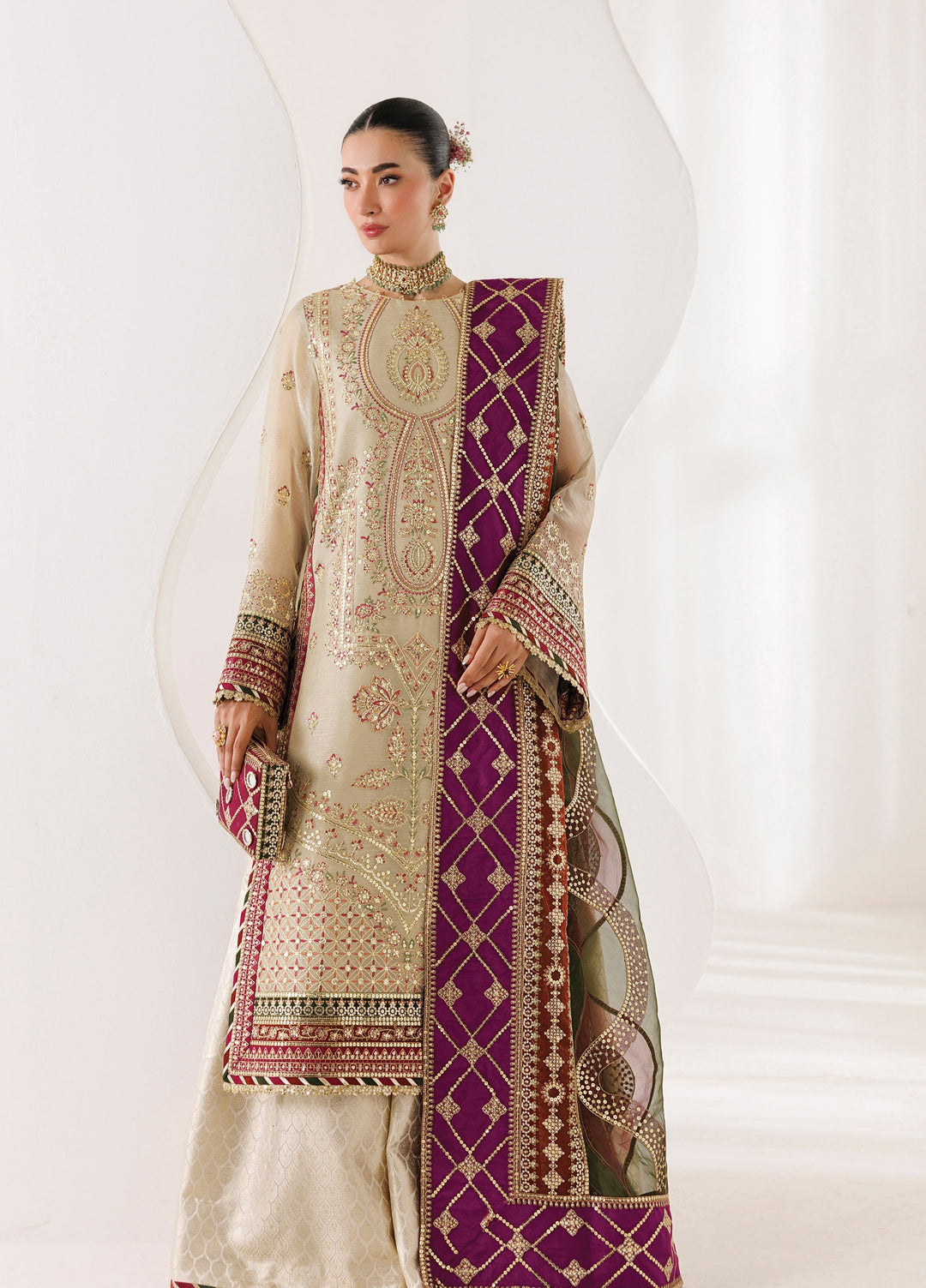 La Ruhe By Alizeh Fashion Unstitched Embroidered Crinkle 3 Piece Suit AF26URW AF-CH-2264-CEW - Wedding Collection