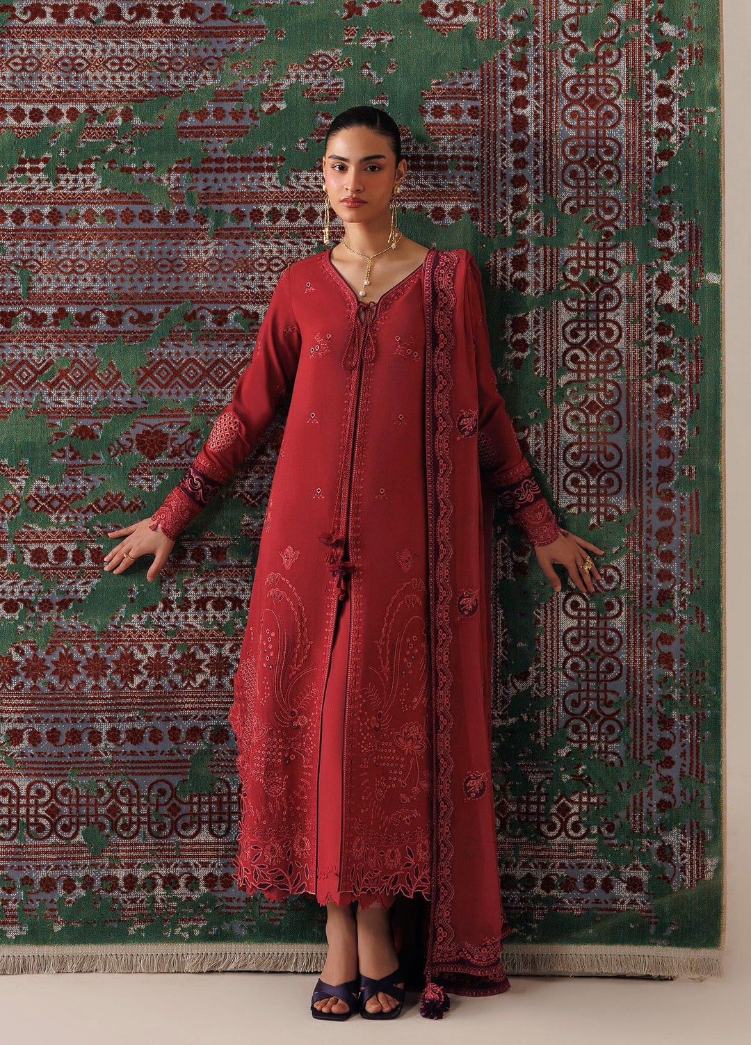 Q line by Qalamkar Unstitched Embroidered Slub Linen 3 Piece Suit QLK26UQL Zaira QLW-03 - Winter Collection
